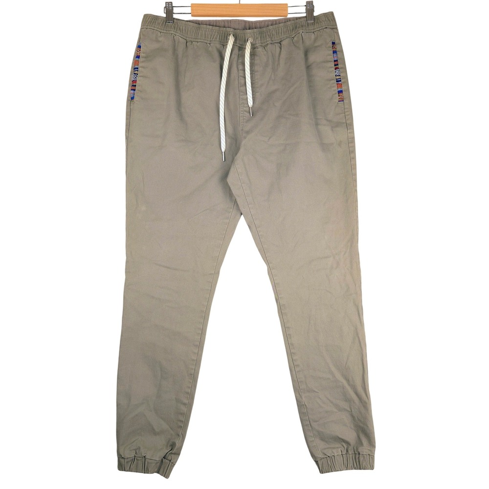 Wowie Mens XL Tall Joggers Olive Khaki Green Tribal Trim Stretch Cotton Pants